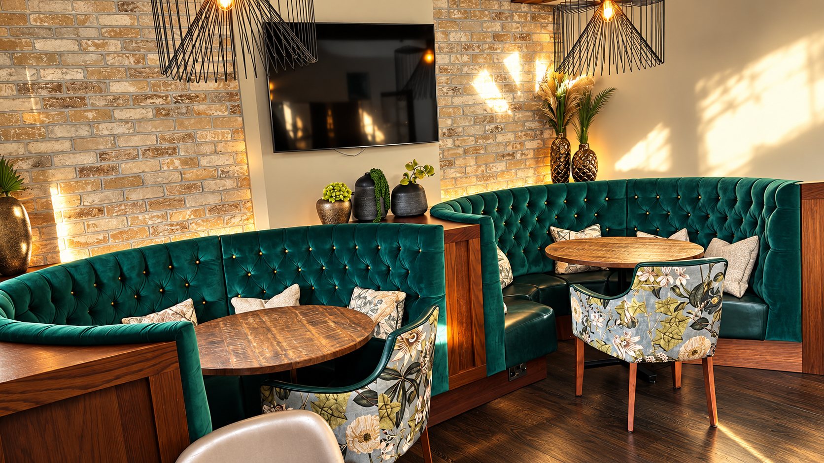 Booth seating in the Mantra House dining room