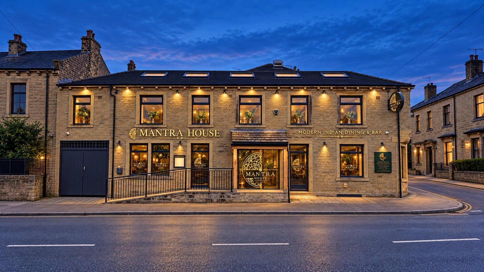 Mantra House at night